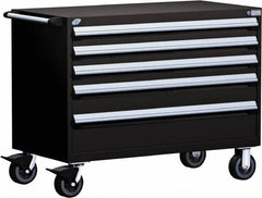 Rousseau Metal - 5 Drawer Steel Tool Roller Cabinet - 48" Wide x 37-1/2" High x 27" Deep, Ball Bearing Drawer Slides, Black - Caliber Tooling