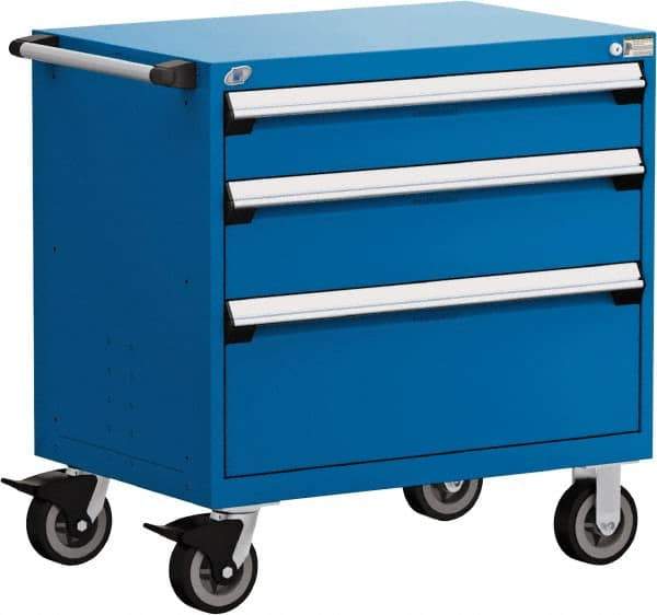 Rousseau Metal - 5 Drawer Steel Tool Roller Cabinet - 36" Wide x 37-1/2" High x 18" Deep, Ball Bearing Drawer Slides, Blue - Caliber Tooling