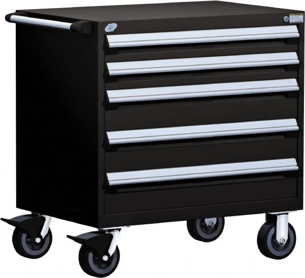 Rousseau Metal - 5 Drawer Steel Tool Roller Cabinet - 30" Wide x 37-1/2" High x 27" Deep, Ball Bearing Drawer Slides, Black - Caliber Tooling