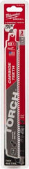 Milwaukee Tool - 9" Long x 1" Thick, Carbide Reciprocating Saw Blade - Straight Profile, 7 TPI, Toothed Edge, Universal Shank - Caliber Tooling