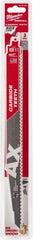 Milwaukee Tool - 12" Long x 1" Thick, Carbide Reciprocating Saw Blade - Tapered Profile, 7 TPI, Toothed Edge, Universal Shank - Caliber Tooling