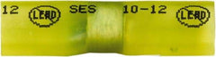 Made in USA - 12 to 10 AWG Compatible, Polyolefin Heat Shrink Insulation, Solder Butt Splice Terminal - 2 Wire Entries, Copper Contacts, Tin Contact Plating, 1-1/2" OAL, Yellow - Caliber Tooling