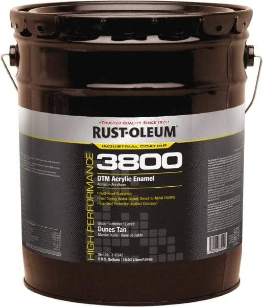 Rust-Oleum - 5 Gal Dunes Tan Gloss Finish Acrylic Enamel Paint - 150 to 270 Sq Ft per Gal, Interior/Exterior, Direct to Metal - Caliber Tooling