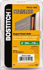 Stanley Bostitch - 15 Gauge 0.07" Shank Diam 2" Long Finishing Nails for Power Nailers - Stainless Steel, Smooth Shank, Angled Stick Adhesive Collation, Round Head, Chisel Point - Caliber Tooling