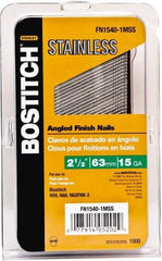 Stanley Bostitch - 15 Gauge 0.07" Shank Diam 2-1/2" Long Finishing Nails for Power Nailers - Stainless Steel, Smooth Shank, Angled Stick Adhesive Collation, Round Head, Chisel Point - Caliber Tooling