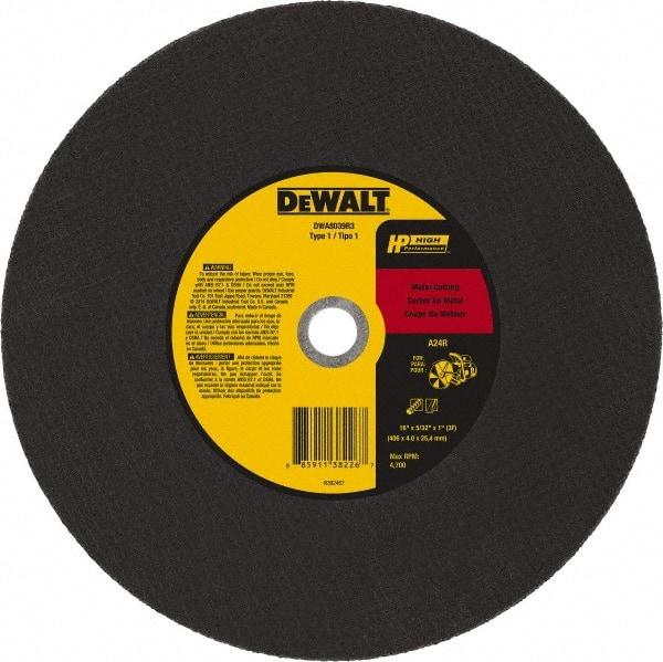 DeWALT - 16" 24 Grit Aluminum Oxide Cutoff Wheel - 5/32" Thick, 1" Arbor, 4,700 Max RPM, Use with Chop Saws - Caliber Tooling