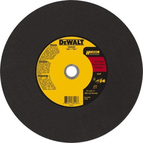 DeWALT - 14" 24 Grit Aluminum Oxide Cutoff Wheel - 1/8" Thick, 20mm Arbor, 5,500 Max RPM, Use with Chop Saws - Caliber Tooling