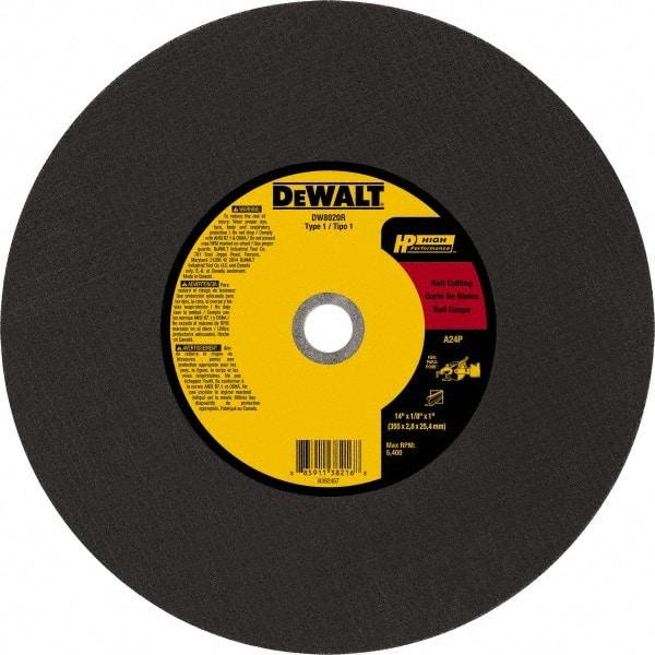 DeWALT - 14" 24 Grit Aluminum Oxide Cutoff Wheel - 1/8" Thick, 1" Arbor, 5,500 Max RPM, Use with Chop Saws - Caliber Tooling