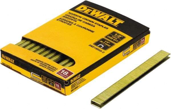 DeWALT - 1/2" Long x 1/4" Wide, 18 Gauge Crowned Construction Staple - Steel, Copper Finish, Chisel Point - Caliber Tooling