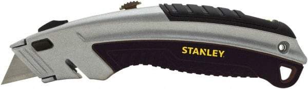 Stanley - Retractable Utility Knife - 2-7/16" Blade, Silver & Black Cast Metal Handle, 3 Blades Included - Caliber Tooling