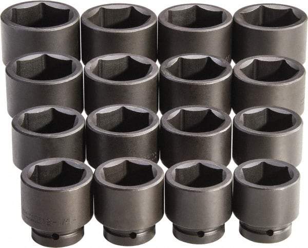 Proto - 16 Piece 1" Drive Full Polish Finish Impact Socket Set - 6 Points, 2-1/16" to 3" Range, Inch Measurement Standard - Caliber Tooling