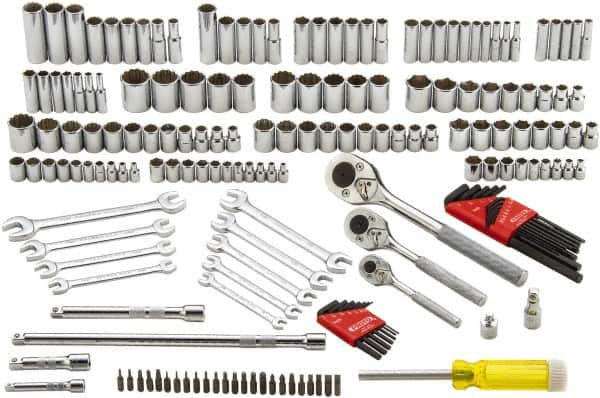 Proto - 148 Piece 1/4, 3/8 & 1/2" Drive Standard Deep Socket Set - 6 & 12 Points, 1/4 to 1-1/8", Inch Measurement Standard - Caliber Tooling