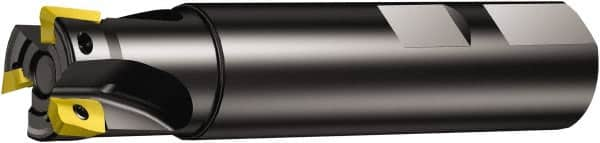 Sandvik Coromant - 1" Cut Diam, 10.01mm Max Depth of Cut, 3/4" Shank Diam, 3.501" OAL, Indexable Square Shoulder End Mill - Multiple Insert Styles, Weldon Shank, 90° Lead Angle, Through Coolant, Series CoroMill 390 - Caliber Tooling