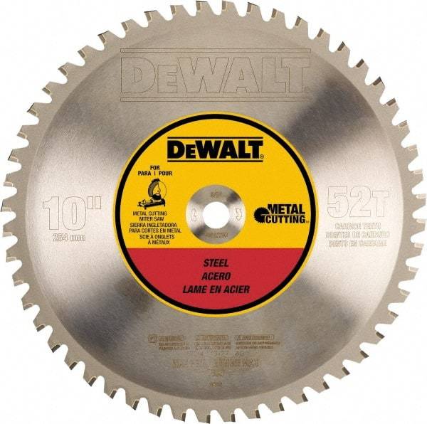 DeWALT - 10" Diam, 5/8" Arbor Hole Diam, 52 Tooth Wet & Dry Cut Saw Blade - Steel, Crosscutting Action, Standard Round Arbor - Caliber Tooling