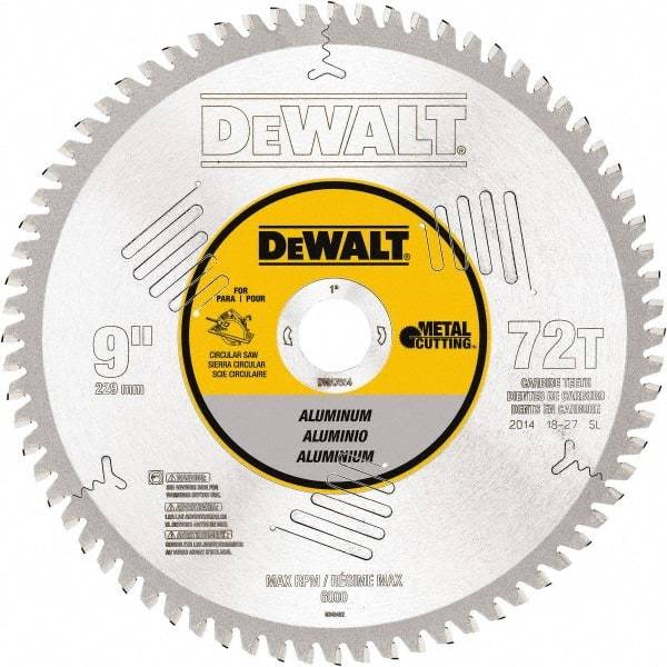 DeWALT - 9" Diam, 1" Arbor Hole Diam, 72 Tooth Wet & Dry Cut Saw Blade - Steel, Crosscutting Action, Standard Round Arbor - Caliber Tooling