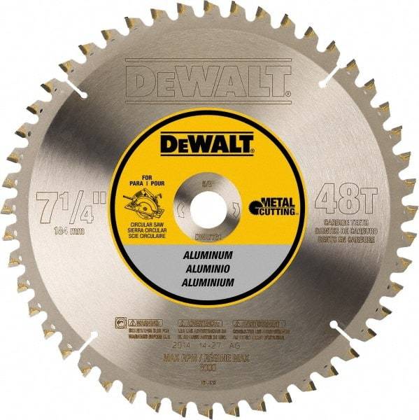 DeWALT - 7-1/4" Diam, 5/8" Arbor Hole Diam, 48 Tooth Wet & Dry Cut Saw Blade - Steel, Crosscutting Action, Standard Round Arbor - Caliber Tooling