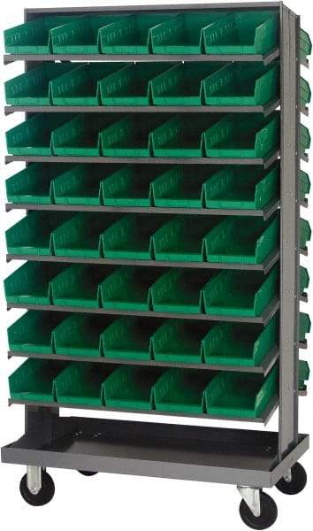 Quantum Storage - 80 Bin Sloping Shelf - 36 Inch Overall Width x 24 Inch Overall Depth x 66 Inch Overall Height, Green Polypropylene Bins - Caliber Tooling