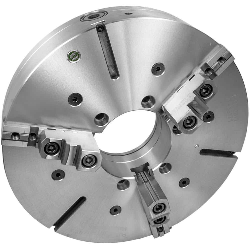 Self-Centering Manual Lathe Chuck: 3-Jaw,  16″ Dia Two-Piece Jaws, Direct Mount, 2,000 Max RPM