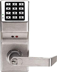 Alarm Lock - Combination Entry Lever Lockset with Key Override - 2-3/4" Back Set, 6 or 7 Pin Length Best & Compatible Cylinder (Core Not Included), Steel, Brushed Chrome Finish - Caliber Tooling