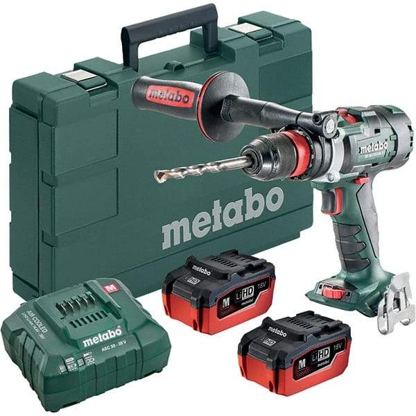 Metabo - 18 Volt 1/2" Chuck Pistol Grip Handle Cordless Drill - 0-500 & 0-2050 & 3800 RPM, Keyless Chuck, Reversible, 2 Lithium-Ion Batteries Included - Caliber Tooling