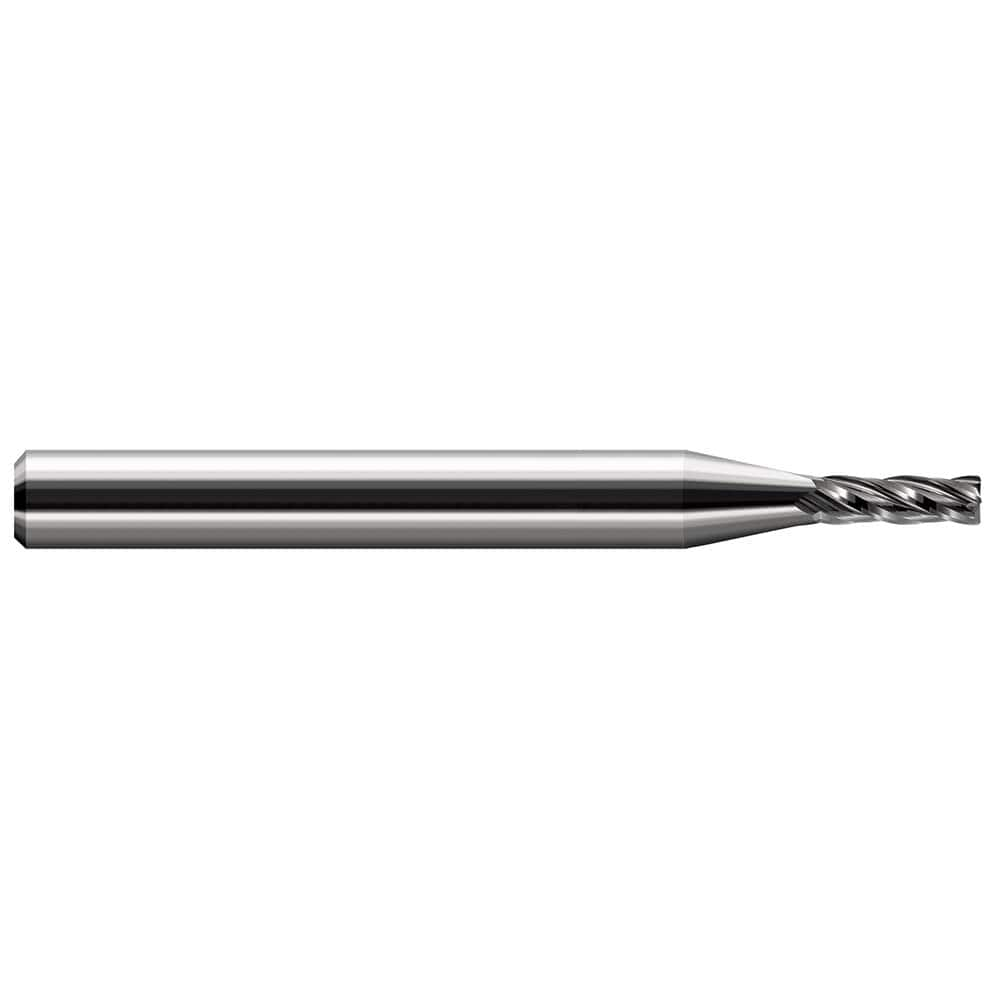 Corner Radius End Mill: 0.05″ Dia, 0.15″ LOC, 1/64″ Radius, 2 Flutes, Solid Carbide 1-1/2″ OAL, 1/8″ Shank Dia, 30 ° Helix, Bright/Uncoated, Corner Radius End