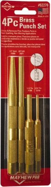 Mayhew - 4 Piece, 3/16 to 3/8", Assorted Brass Punch Kit - Round Shank, Brass, Comes in Carded - Caliber Tooling