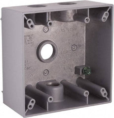 Hubbell-Raco - 2 Gang, (4) 1/2" Knockouts, Aluminum Square Device Box - 4-1/2" Overall Height x 2-1/4" Overall Depth, Weather Resistant - Caliber Tooling