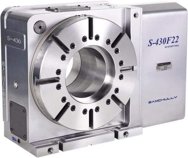 Samchully - 1 Spindle, 518mm Horizontal & Vertical Rotary Table - 600 kg (1320 Lb) Max Horiz Load, 335mm Centerline Height, 264mm Through Hole - Caliber Tooling
