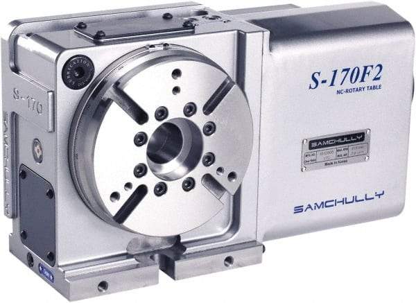 Samchully - 1 Spindle, 210mm Horizontal & Vertical Rotary Table - 200 kg (440 Lb) Max Horiz Load, 170mm Centerline Height, 45mm Through Hole - Caliber Tooling