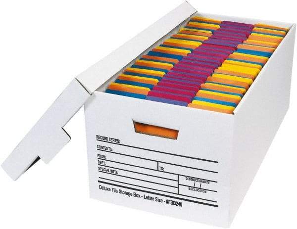 Made in USA - 1 Compartment, 12" Wide x 24" Deep, File Storage Boxes - Corrugated Cardboard, White - Caliber Tooling