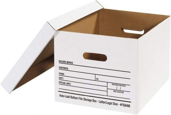 Made in USA - 1 Compartment, 12" Wide x 15" Deep, File Storage Boxes - Corrugated Cardboard, White - Caliber Tooling