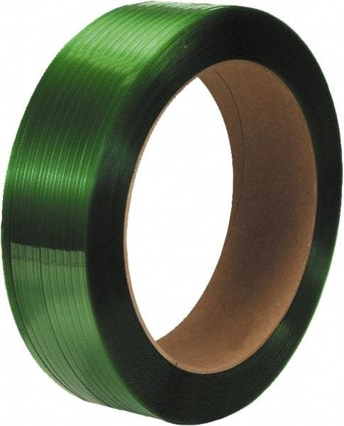 Made in USA - 4,400' Long x 5/8" Wide, Coil Case Polyester Hand Strapping - 900 Lb Capacity, 0.025" Thick - Caliber Tooling