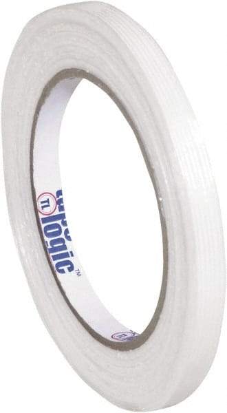 Tape Logic - 3/8" x 60 Yd Clear Hot Melt Adhesive Strapping Tape - Polypropylene Film Backing, 3.9 mil Thick, 100 Lb Tensile Strength - Caliber Tooling