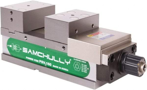 Samchully - 160mm Jaw Width, 160mm Jaw Opening Capacity, Horizontal Stationary Machine Vise - Manual Operation, 1 Station, 455.5mm Long x 58.4mm Deep, 60mm Jaw Height, Alloy Steel - Caliber Tooling