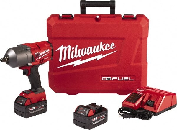 1/2″ Drive, 18.00 Volt, Straight Cordless Impact Wrench 0-750 RPM, 750.00 Ft/Lb, Includes M18 FUEL ™ 1/2″ High Torque Impact Wrench w/ Pin Detent (2766-20), (2) M18 REDLITHIUM ™ XC5.0 Resistant Battery Pack (48-11-1850R), M18 and M12 Multi-Voltage Charger