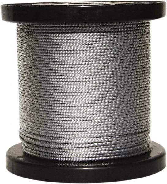 Loos & Co. - 500' Long, 1/16" x 1/16" Diam, Stainless Steel Wire Rope - 480 Lb Breaking Strength, 7 x 7 - Caliber Tooling