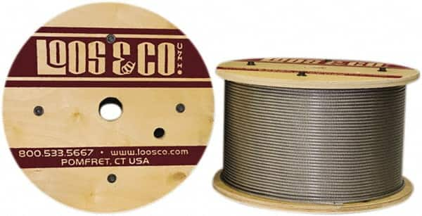 Loos & Co. - 1/8" x 3/32" Diam, Stainless Steel Wire Rope - 920 Lb Breaking Strength, 7 x 7, Vinyl Coating - Caliber Tooling