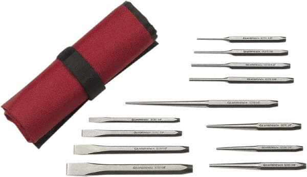 GearWrench - 12 Piece Center Punch, Cold Chisel, Starter & Long Taper Punch Set - 1/4 to 5/8" Chisel, 3/8 to 1/2" Punch, Hex Shank - Caliber Tooling