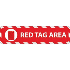 NMC - Red Tag Area, Anti-Skid Pressure-Sensitive Vinyl Floor Sign - Rectangle, Red on White, Adhesive Backed, For Restroom, Janitorial & Housekeeping - Caliber Tooling