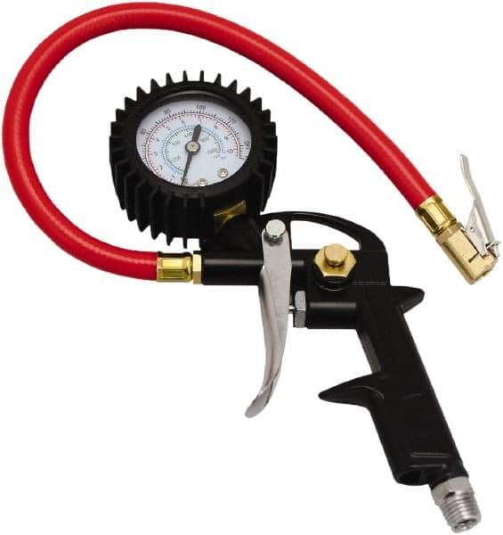 Milton - 0 to 150 psi Dial Easy-Clip Tire Pressure Gauge - 13' Hose Length, 2 psi Resolution - Caliber Tooling
