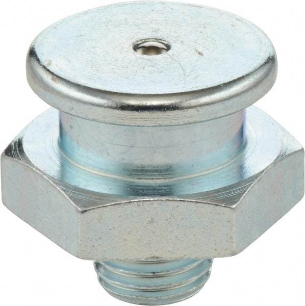 Umeta - Straight Head Angle, 3/8 BSPP Stainless Steel Button-Head Grease Fitting - 17mm Hex, 18mm Overall Height - Caliber Tooling