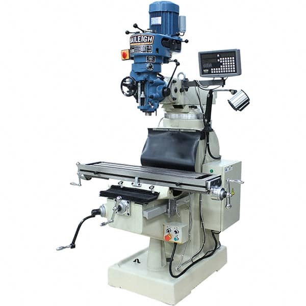 Baileigh - 9" Table Width x 42" Table Length, Step Pulley Control, 1 Phase Knee Milling Machine - R8 Spindle Taper, 3 hp - Caliber Tooling