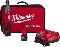 Milwaukee Tool - 1/4" Drive 12 Volt Pistol Grip Cordless Impact Wrench & Ratchet - 250 RPM, 40 Ft/Lb Torque, 2 Lithium-Ion Batteries Included - Caliber Tooling