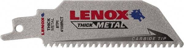 Lenox - 4" Long x 1" Thick, Bi-Metal Reciprocating Saw Blade - Tapered Profile, 8 TPI, Toothed Edge, Tang Shank - Caliber Tooling