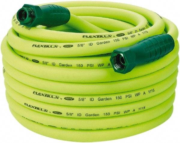 Legacy - 75' Long Garden Hose - 5/8" Diam, 3/4" GHT, Hybrid Polymer, 150 psi, All Season, Green - Caliber Tooling