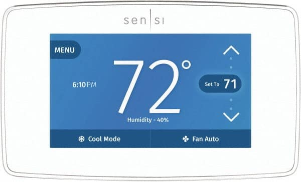 White-Rodgers - 50 to 99°F, 4 Heat, 2 Cool, Touch Screen Programmable Wi-Fi Universal Thermostat - 20 to 30 Volts, 1-1/4" Inside Depth x 1.77" Inside Height x 5-1/4" Inside Width, Horizontal Mount - Caliber Tooling