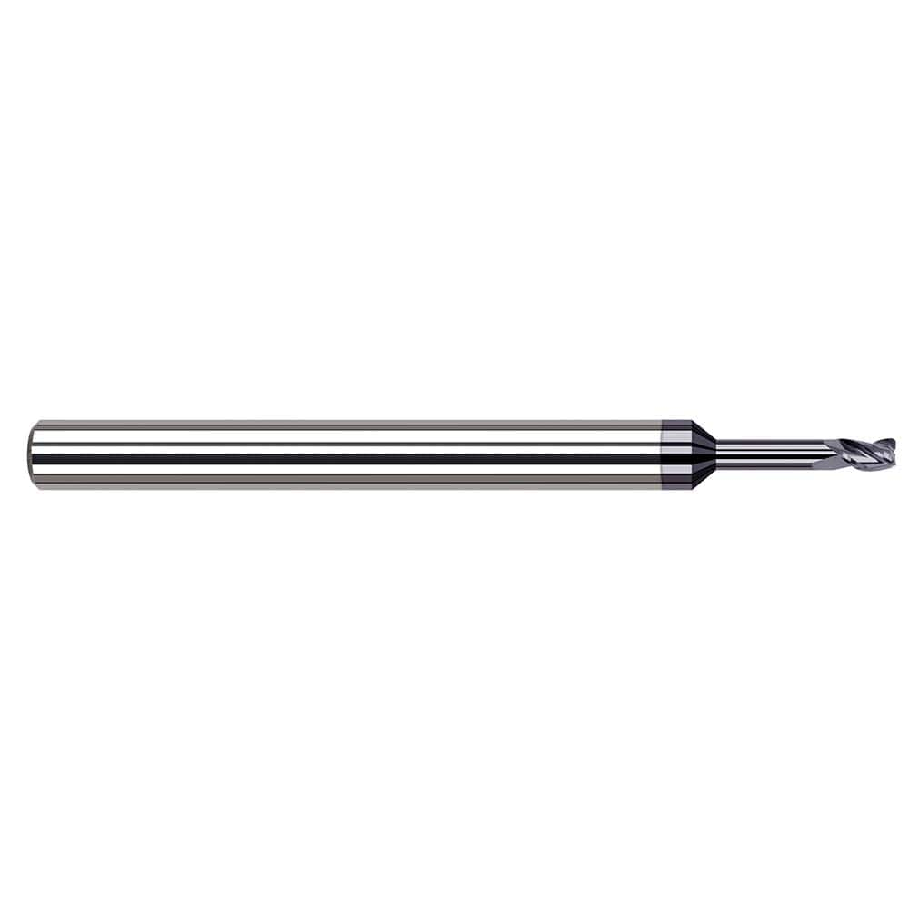 Corner Radius End Mill: 1/4″ Dia, 3/8″ LOC, 1/64″ Radius, 4 Flutes, Solid Carbide 4″ OAL, 1/4″ Shank Dia, 37 ° Helix, AlTiN Coated, Corner Radius End