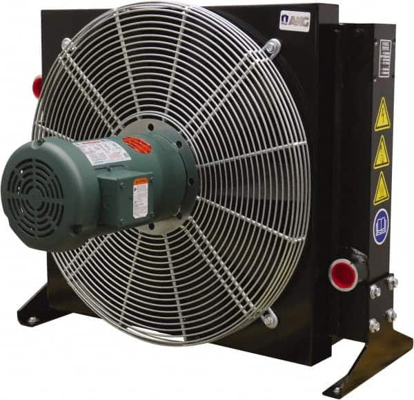 AKG Thermal Systems - SAE #20, 1 Fan Mount, Liquid-To-Air Aluminum Brazed Process Equipment Heat Exchanger - Oil Cooler, Ethylene Glycol/Water Mixture Cooler, 24.03" High x 26.38" Wide x 18" Deep, 250°F Max - Caliber Tooling