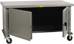 Little Giant - 3,600 Lb Capacity, 2 Shelf, 2 Door Mobile Heavy-Duty Workbench Cabinet - 72" Wide x 30" Deep x 37-1/2" High, Steel, Gray - Caliber Tooling