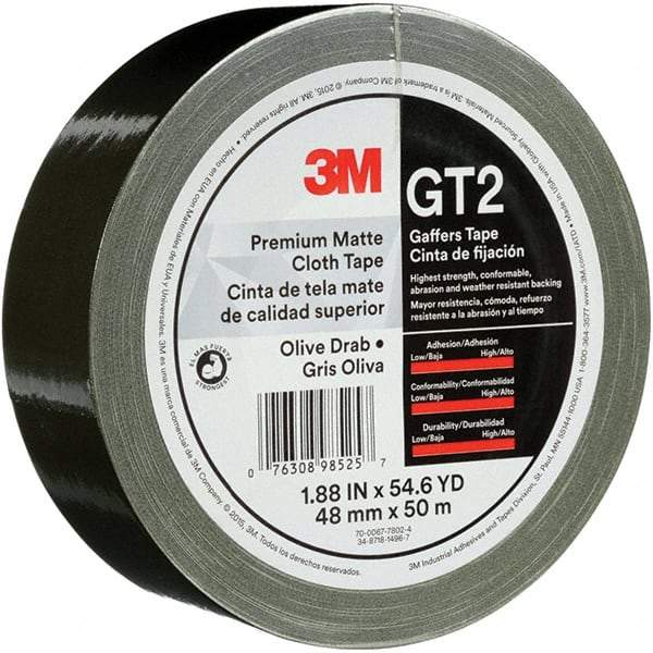 3M - 2" x 50m Black Gaffers Tape - 11 mil, Rubber Adhesive, Cotton Cloth Backing, Series GT2 - Caliber Tooling